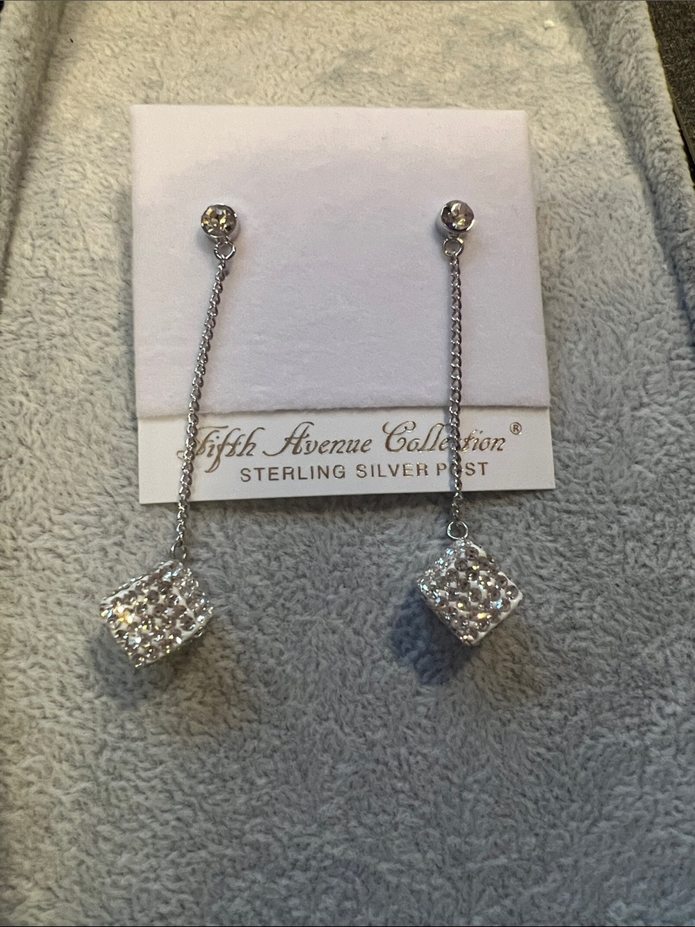 Fifth Avenue Collection Silver Drop Earrings with Crystal Cubes - Silver